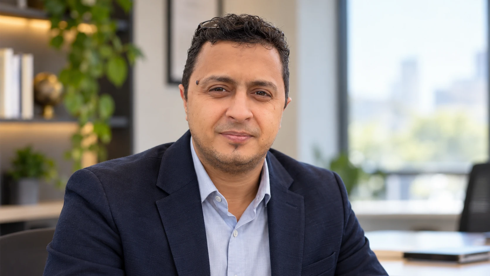 Dariel Alvarez Perez in a bright office setting